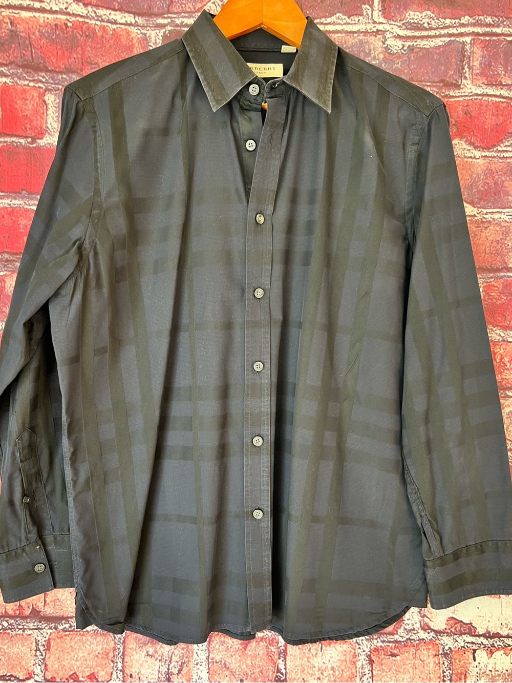 Burberry London Black Nova Check Tonal Long Sleeve Button Down Shirt